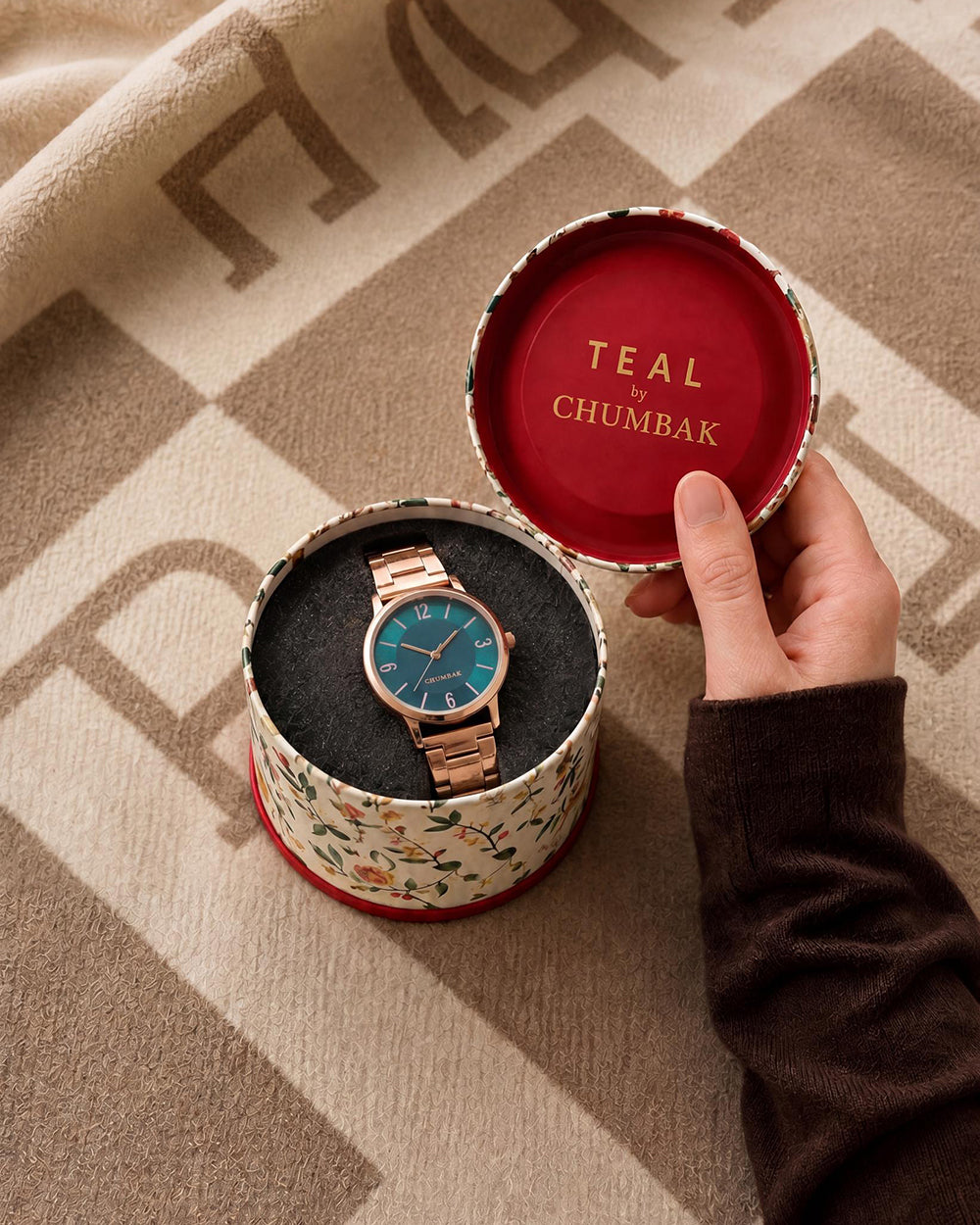TEAL by Chumbak Forest Jade Watch, Metal link Strap