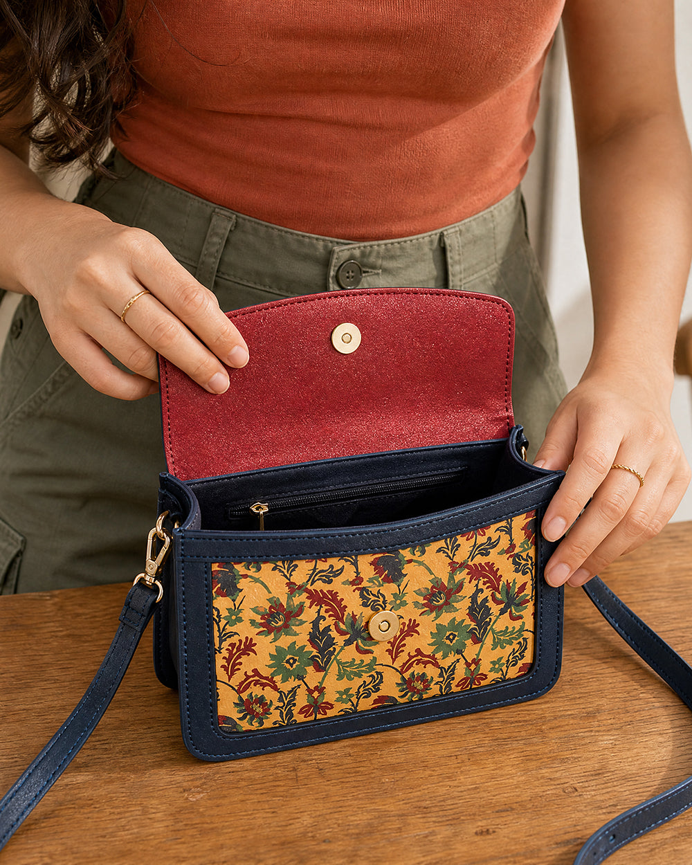 Vibrant Flowers Satchel Bag - Red