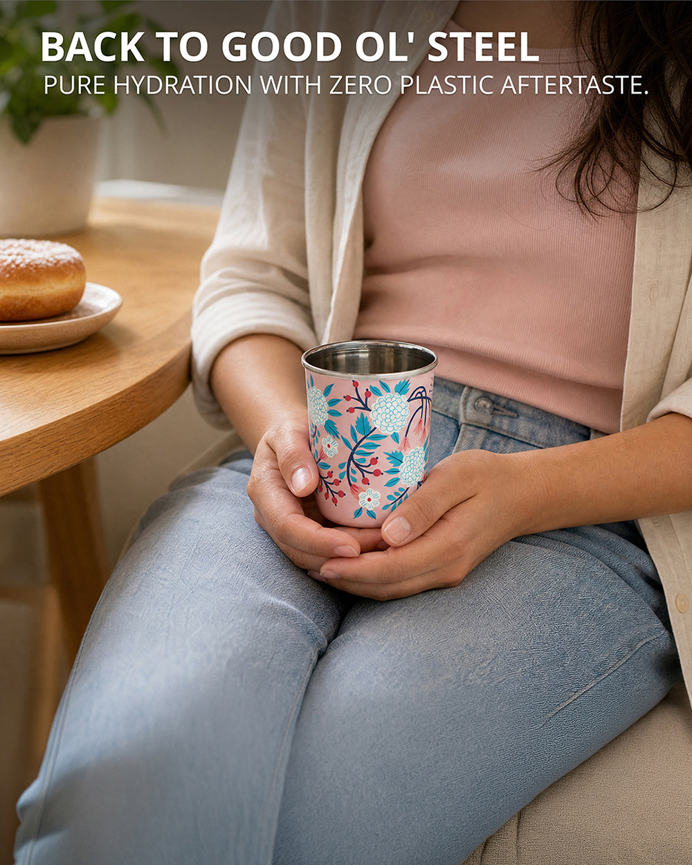 Peach Floral Steel Tumbler Small