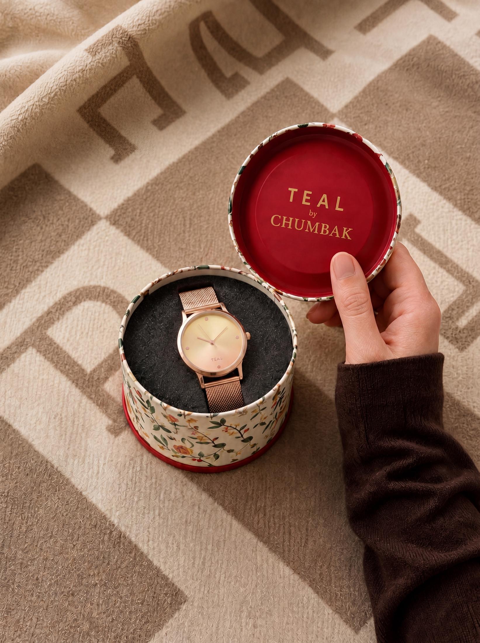 TEAL by Chumbak Sunset Ombre Watch, Metal Mesh Strap