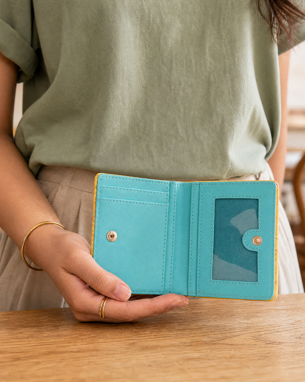 Floral Typewriter Yellow Printed Snap Button Wallet