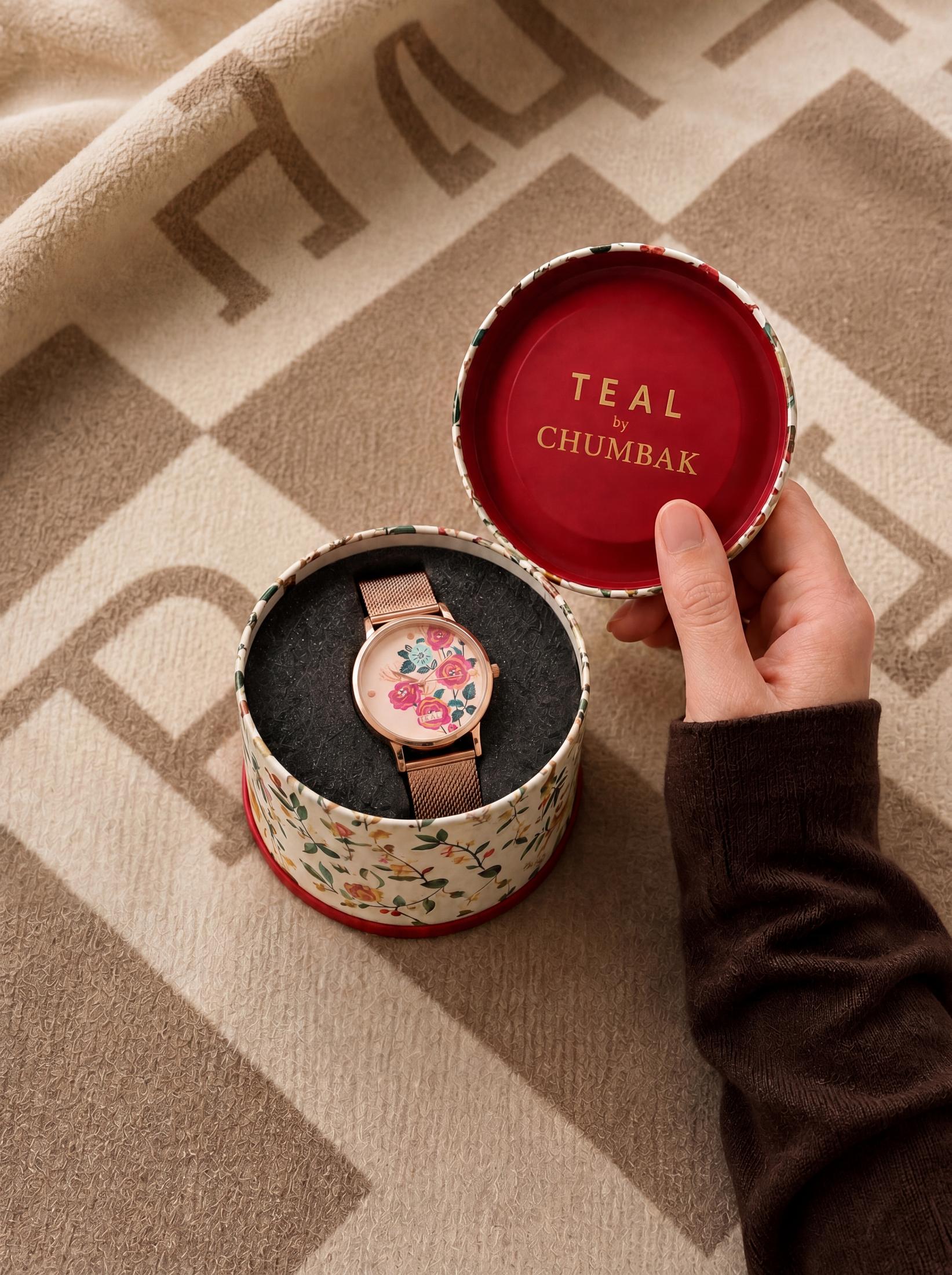 TEAL by Chumbak Rose Garden Watch, Metal Mesh Strap