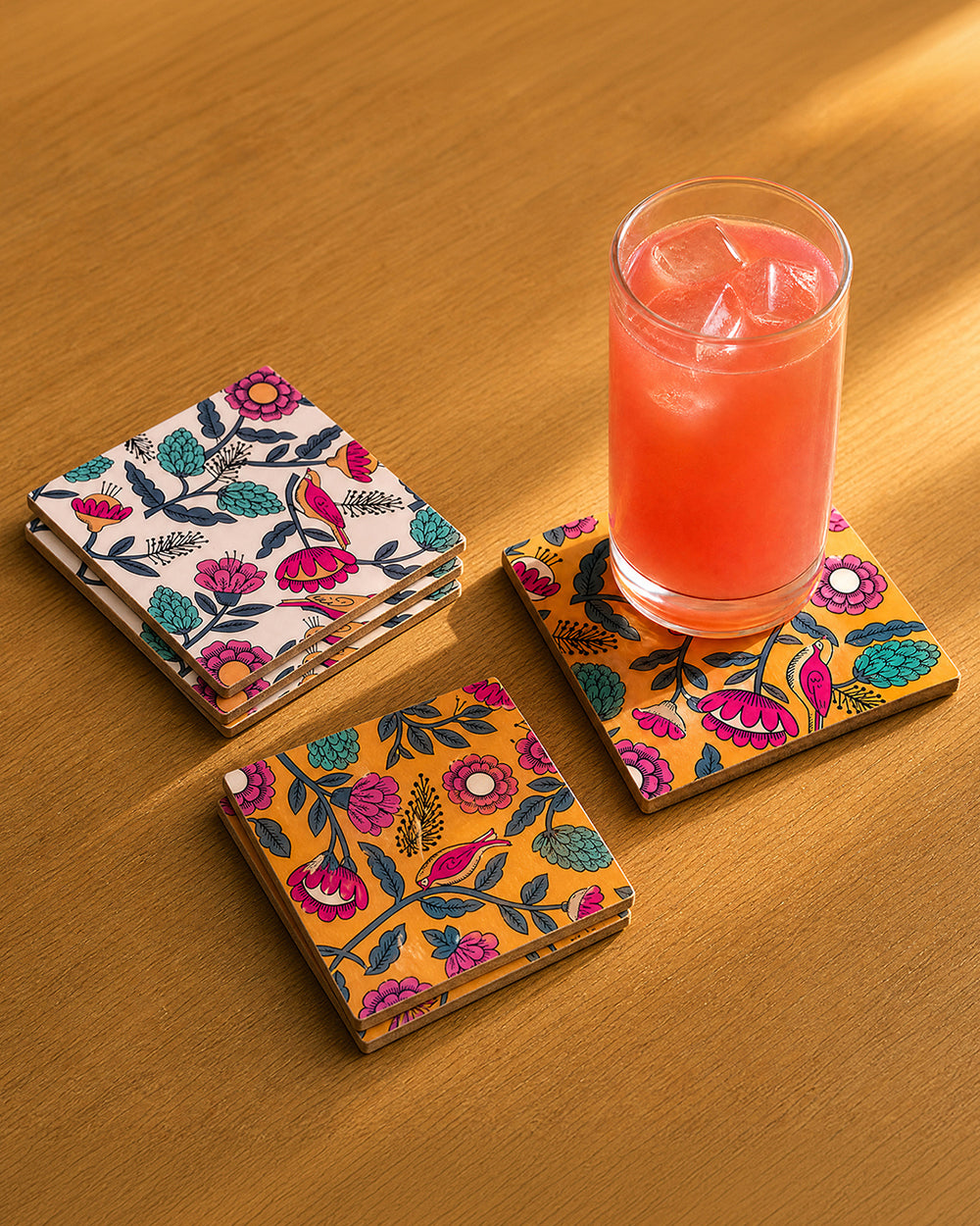 Country Wooden Coasters - Set of 6,  4” x 4”