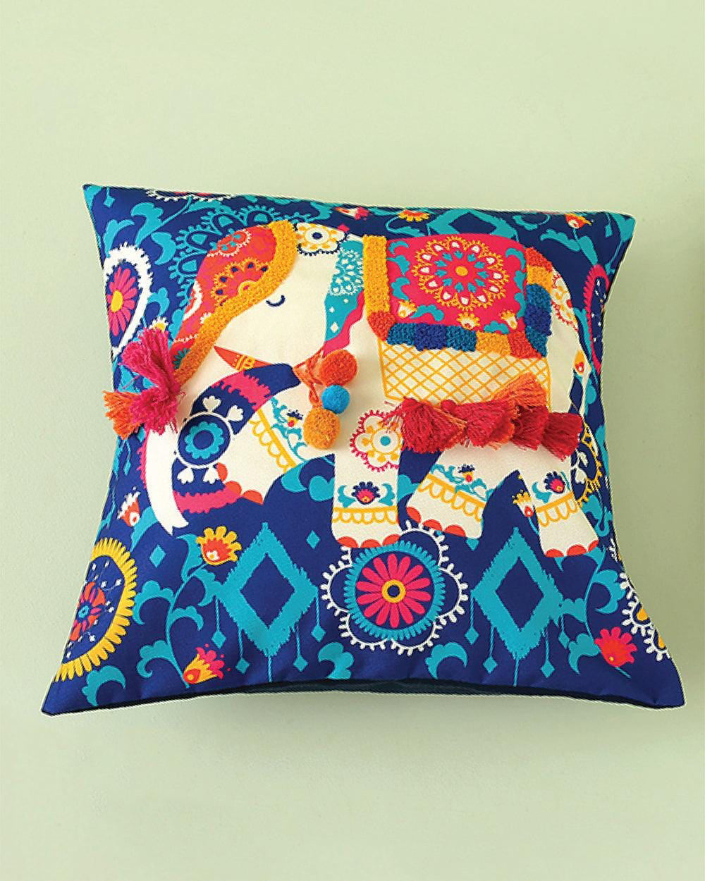 Carnival Elephant Tassel Cushion Cover