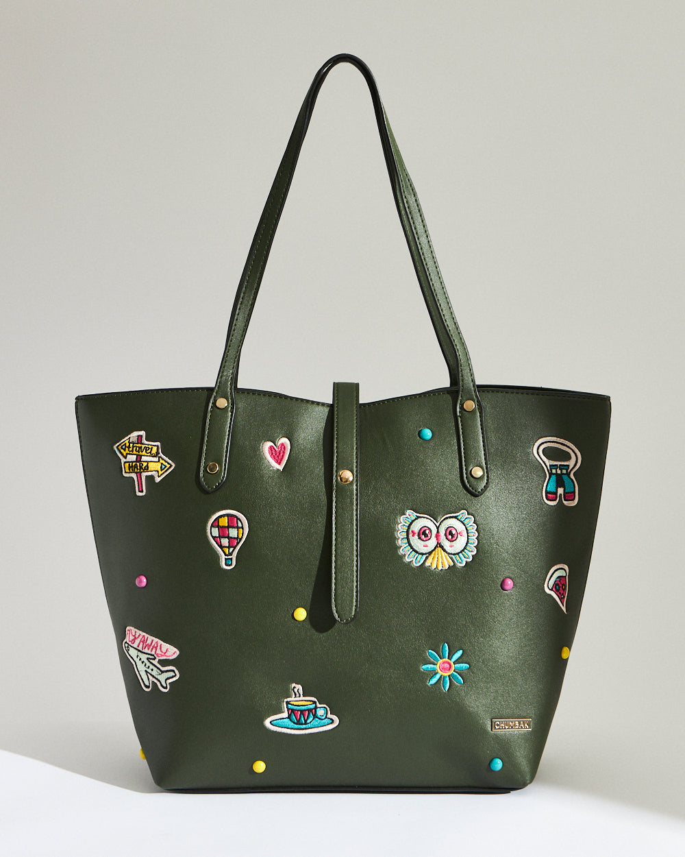 Embroidered Tote | Travel Patches - Tan