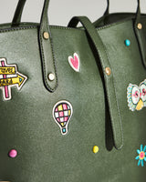 Embroidered Travel Patches Tote Bag - Olive