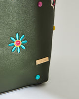 Embroidered Travel Patches Tote Bag - Olive