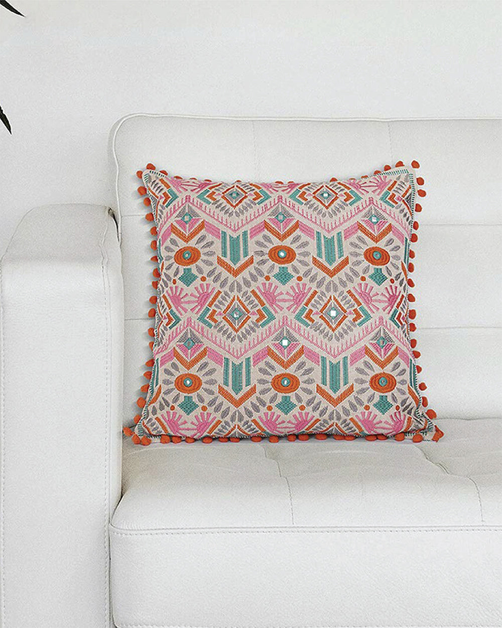 Boho Embroidered Pastel Cushion Cover