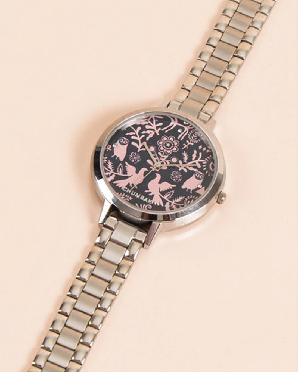 Floral Birds Stainless Steel Wrist Watch With Bracelet