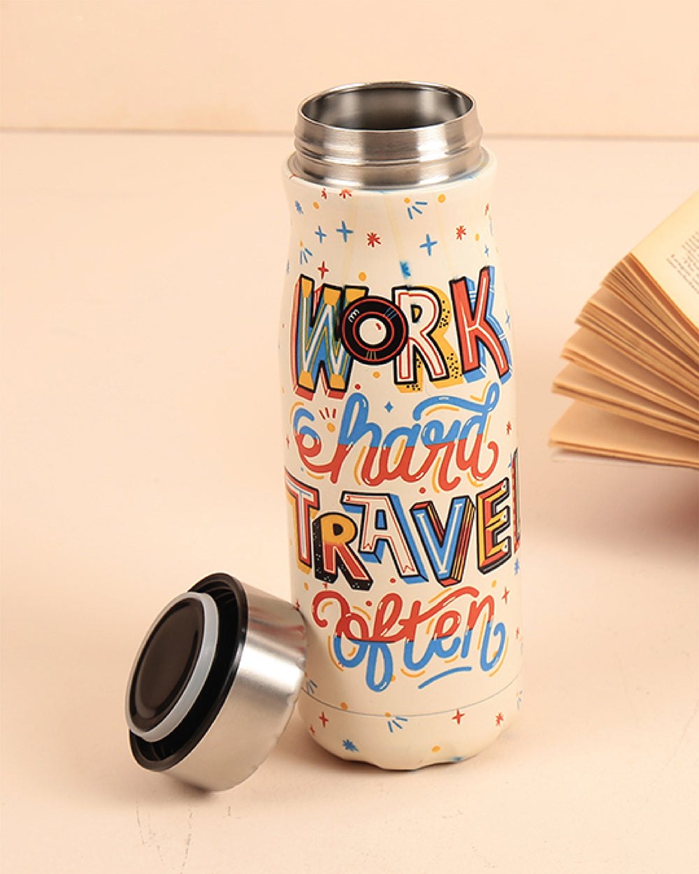 Work Hard Travel Often Water Bottle - Ivory