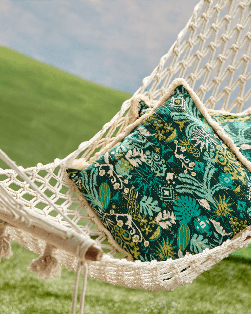 Tropical Ikat Fringe Cushion Cover