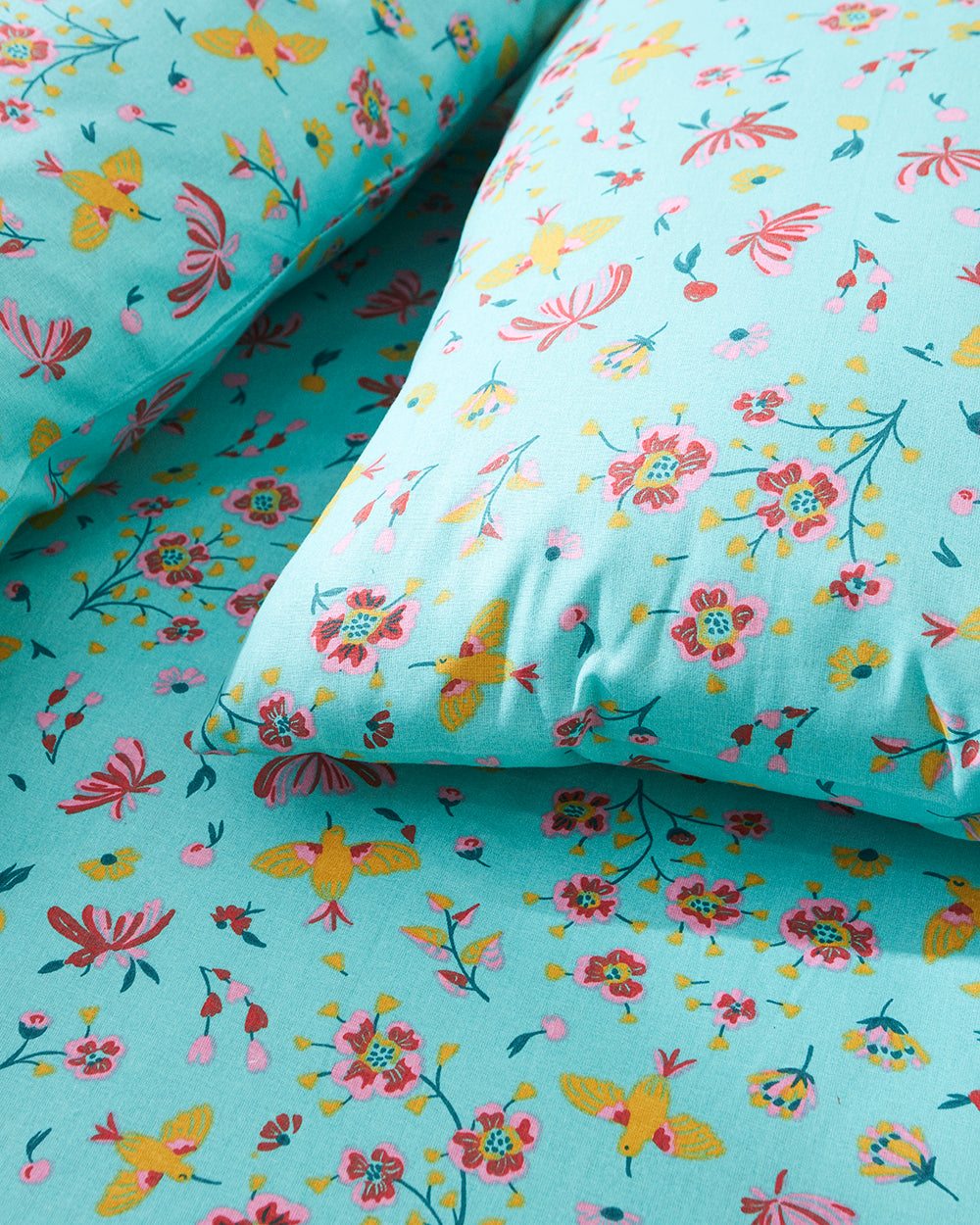 TEAL by Chumbak Arizona Hummingbird Bedsheet - Queen Size, 144TC, Green