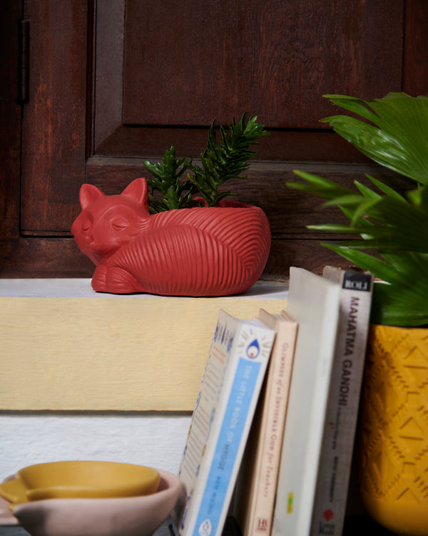 Resting Fox - Cement Planter - Red