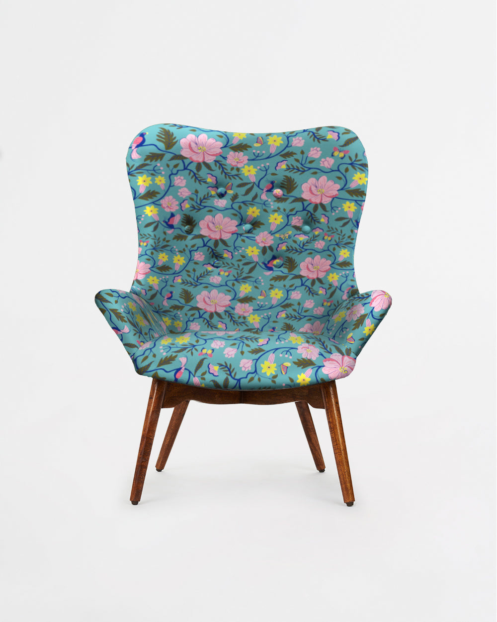 Mid Century Modern Wing Chair - Spring Bloom