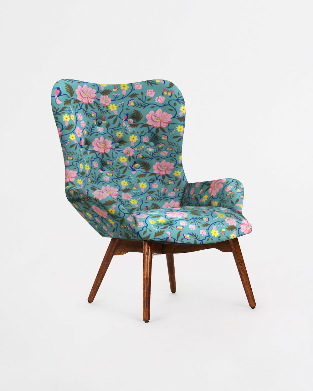 Mid Century Modern Wing Chair - Spring Bloom