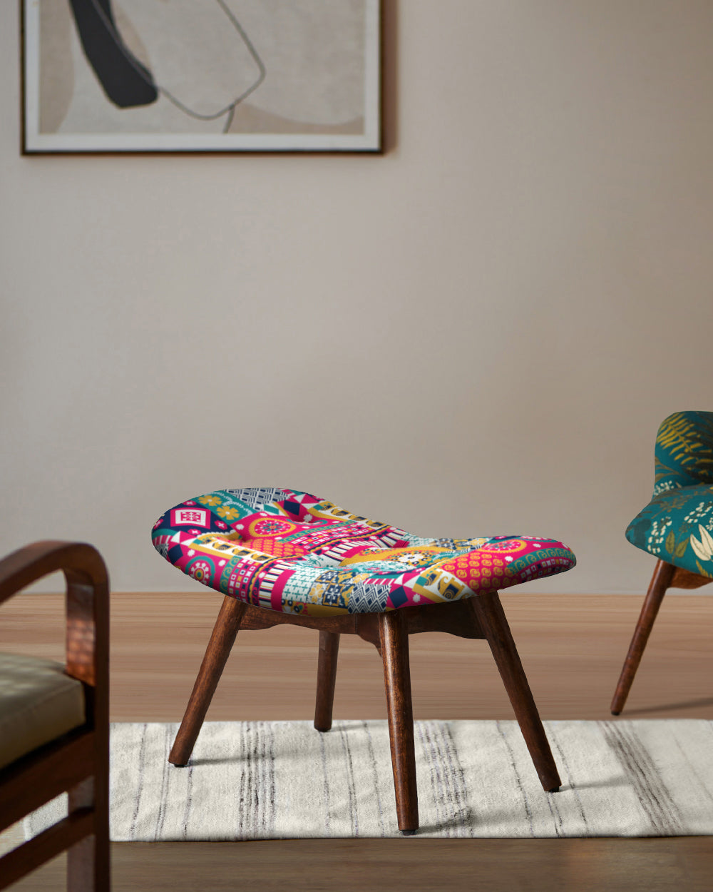 Mid Century Modern Foot Rest Floral Swirls