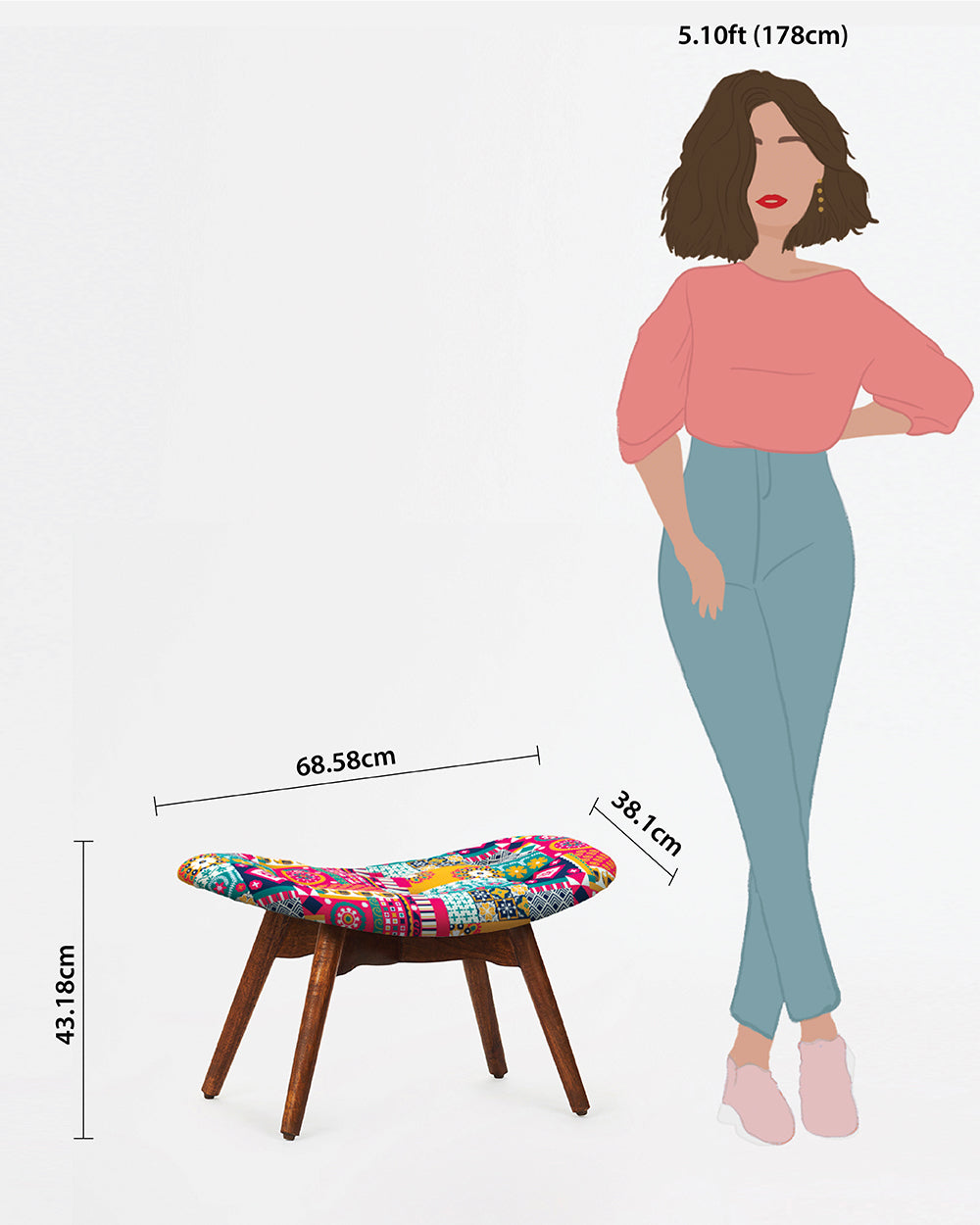 Mid Century Modern Foot Rest Floral Swirls