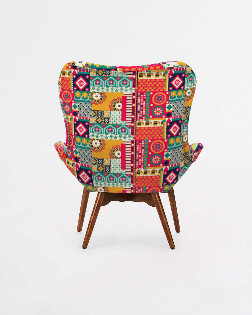 Mid Century Modern Wing Chair-Floral Swirls