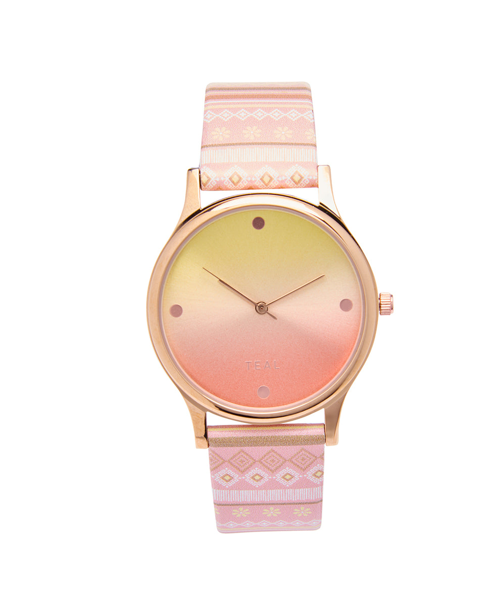 TEAL by Chumbak Ombre Aztec Watch-Peach - Main Image