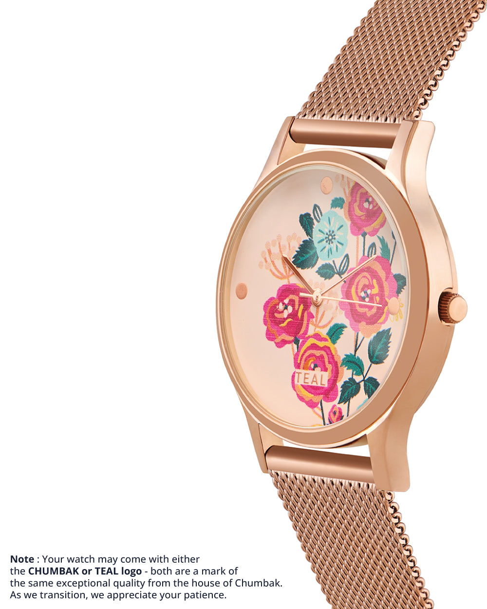 TEAL by Chumbak Rose Garden Watch, Metal Mesh Strap