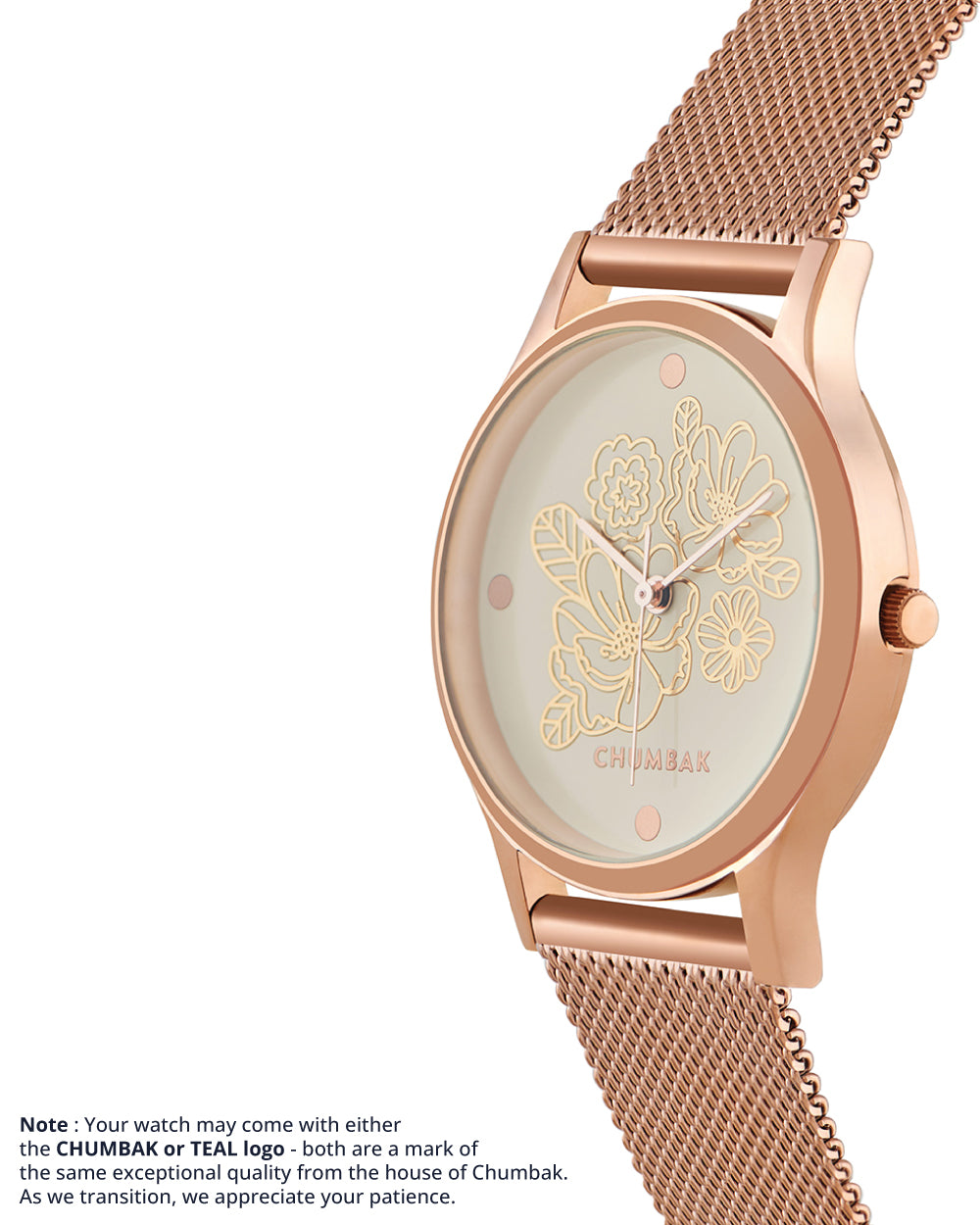 TEAL by Chumbak abstract Peacock Watch, Metal Mesh Strap