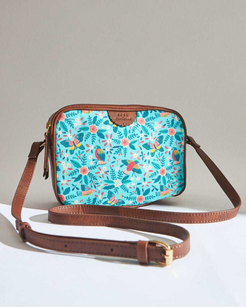 Teal By Chumbak Birds of Paradise Rectangle Sling Bag