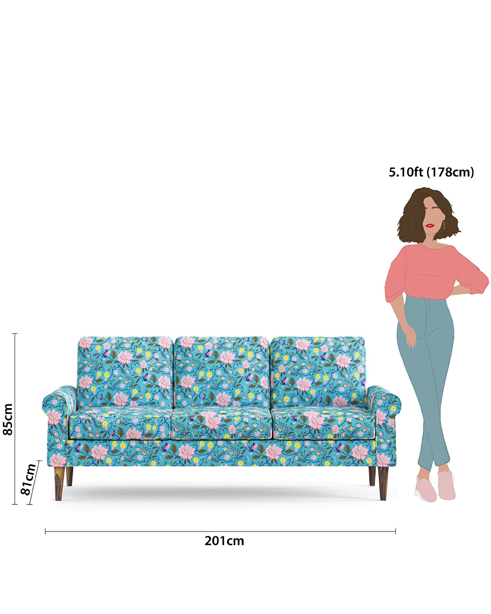 Colonial Couch 3 Seater Spring Bloom Teal