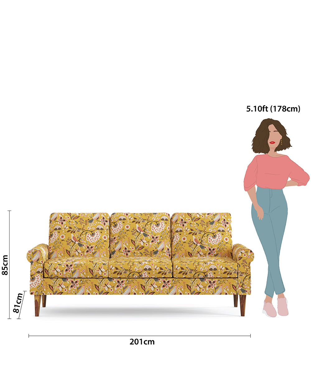 Colonial Couch 3 Seater Dragonfruit Yellow