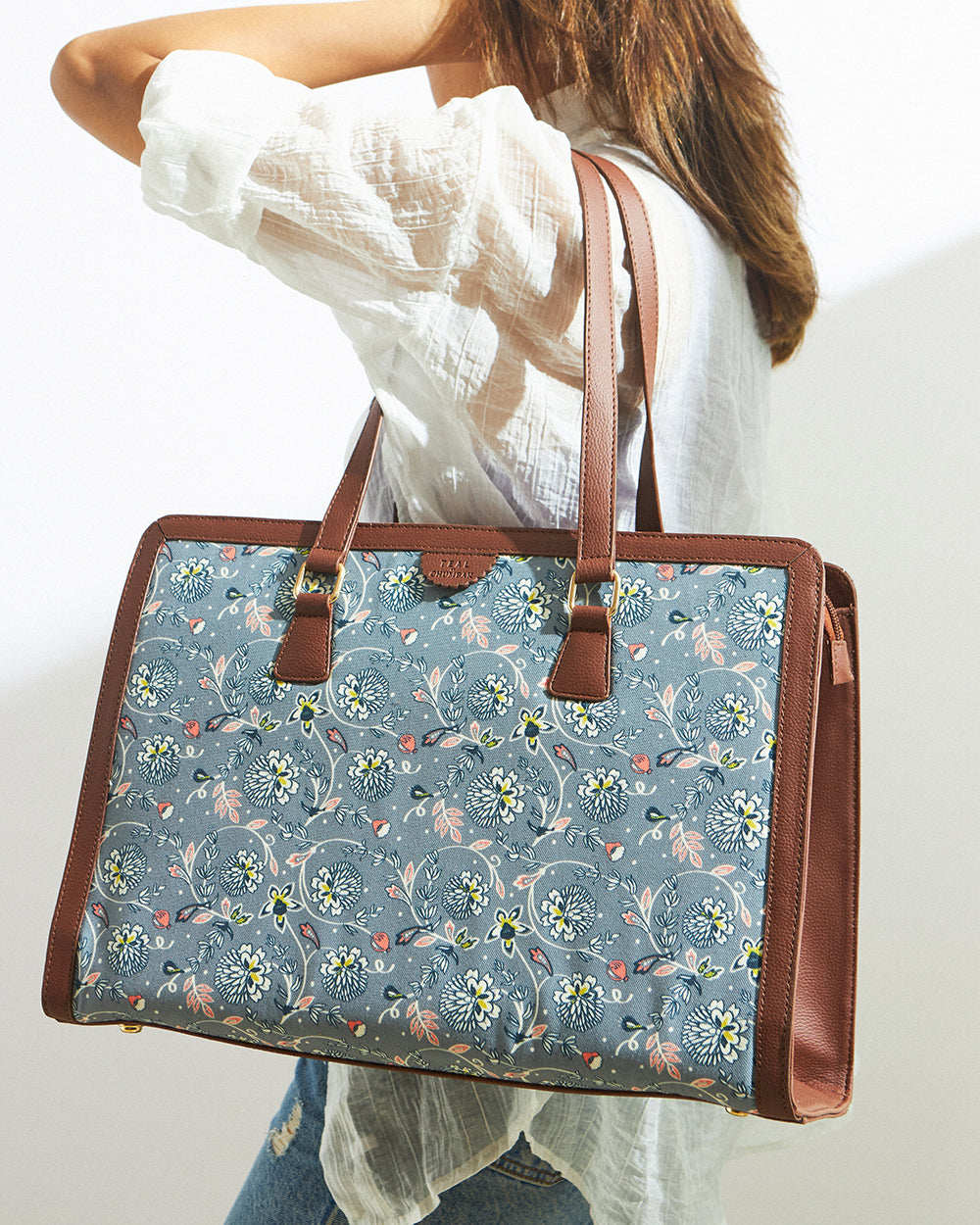 Teal by Chumbak Grey Bloom Office Tote