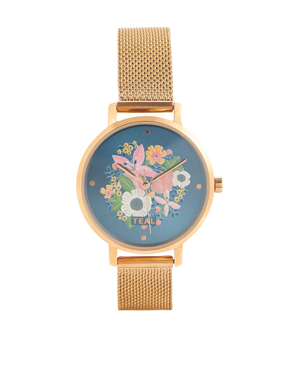 Teal by Chumbak Wildflower Watch Metal | Mesh Strap - Rose Gold