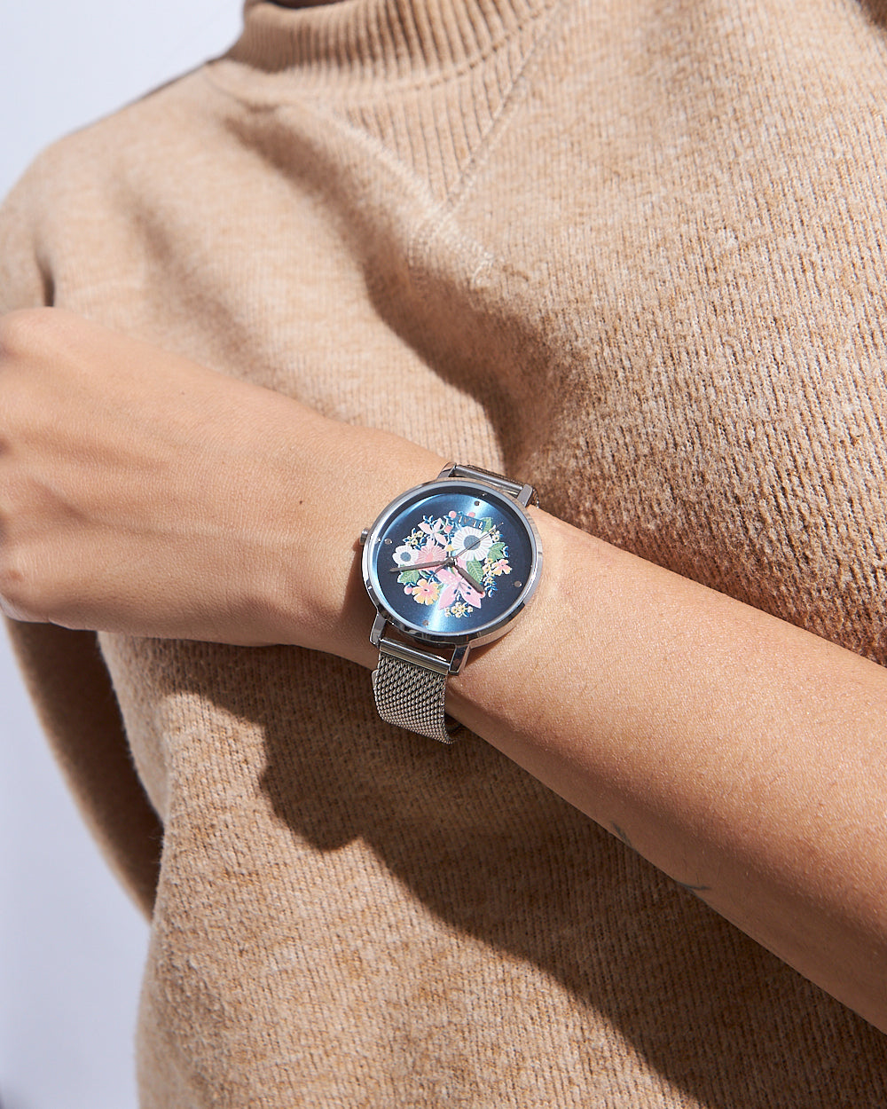 Teal by Chumbak Wildflower Watch Metal | Mesh Strap - Silver