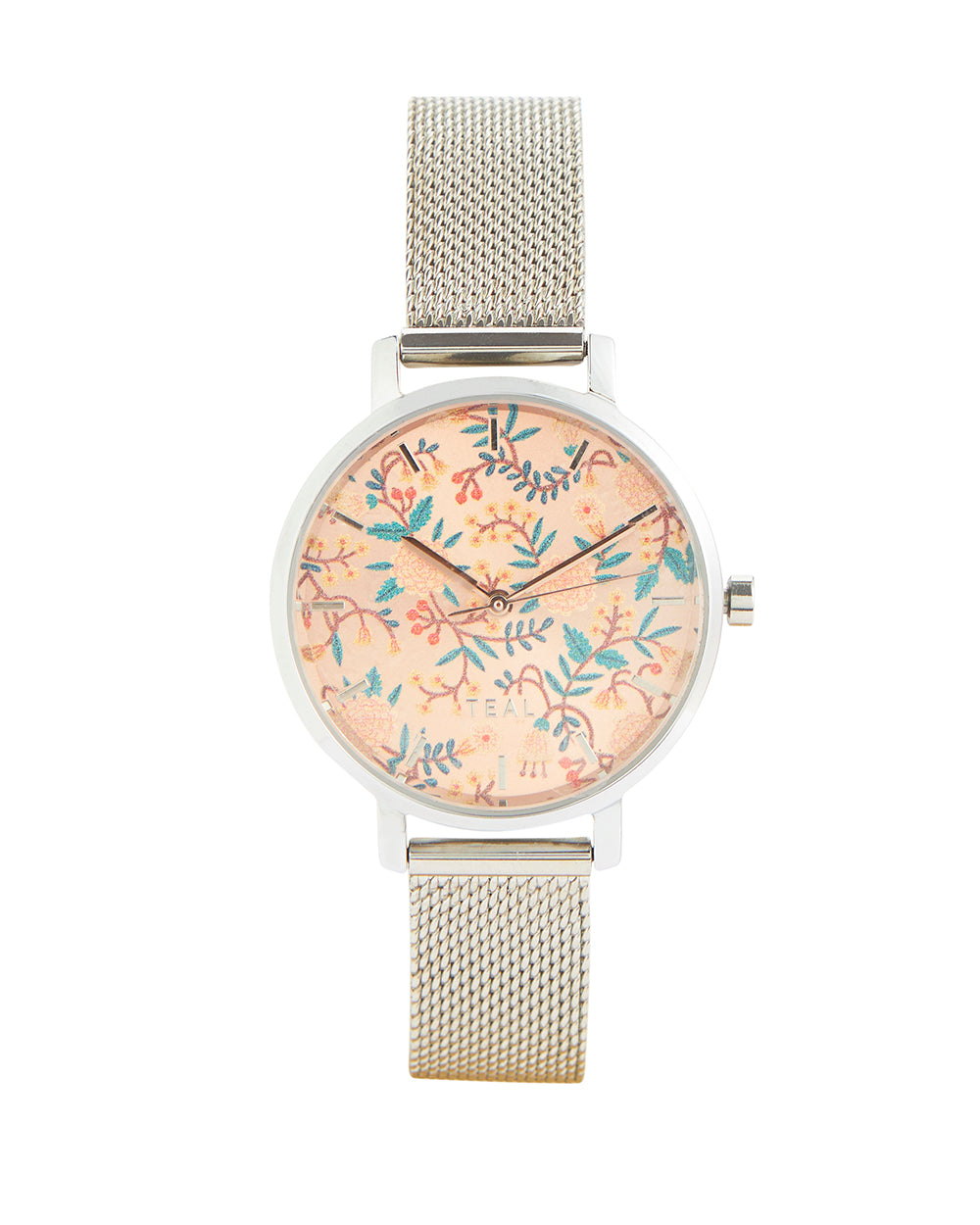 Teal by Chumbak Marigold Watch | Metal Mesh Strap - Silver