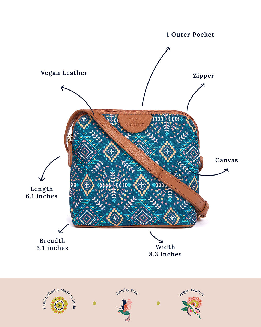 Teal by Chumbak Mexico Aztec Sling Bag