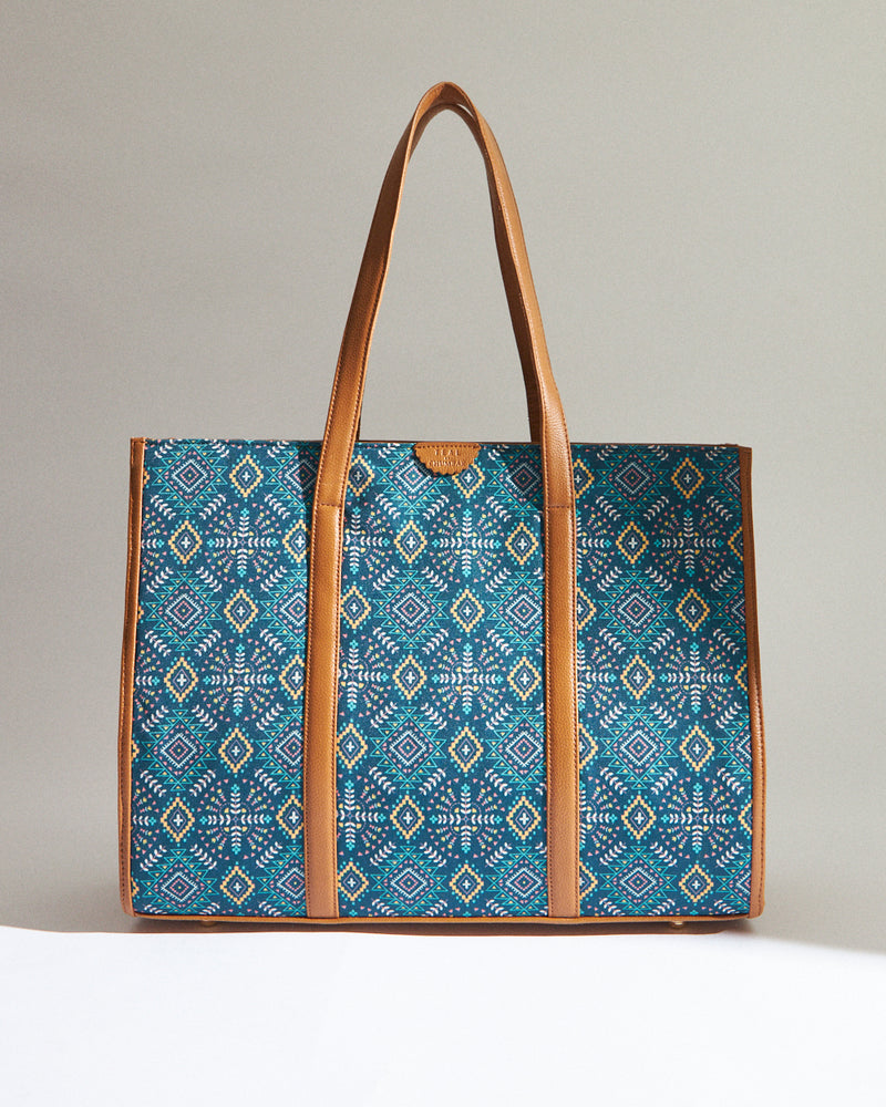 Teal by Chumbak Mexico Aztec Canvas Tote