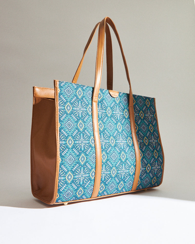 Teal by Chumbak Mexico Aztec Canvas Tote