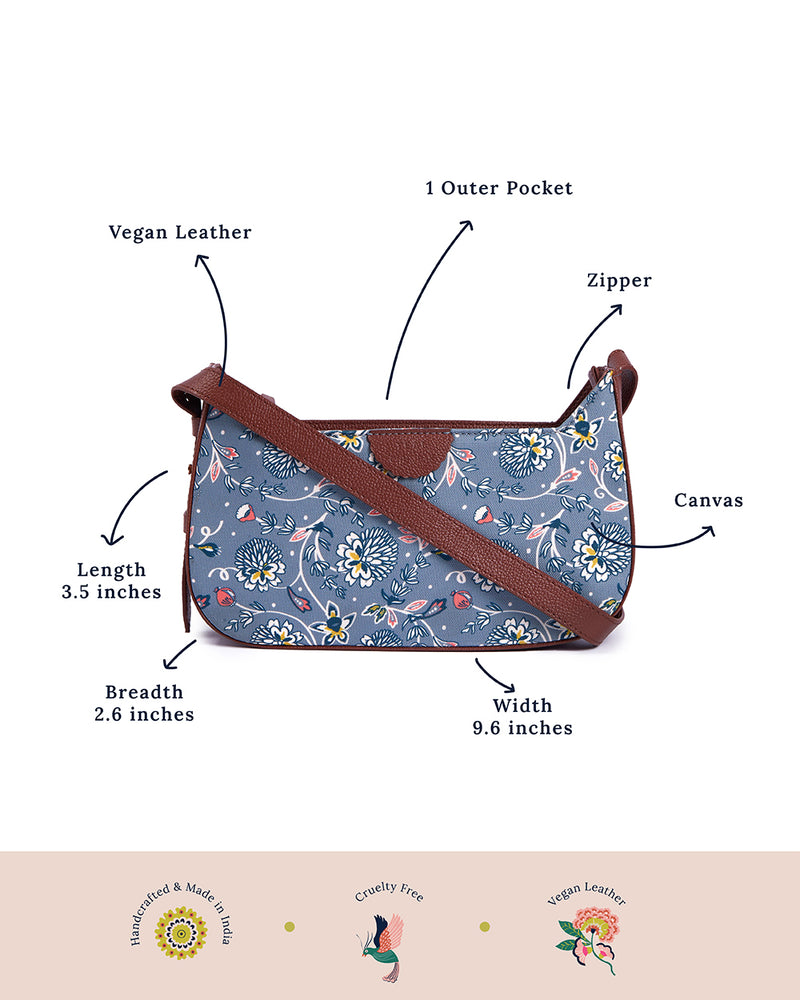 Teal by Chumbak Grey Bloom Shoulder Bag