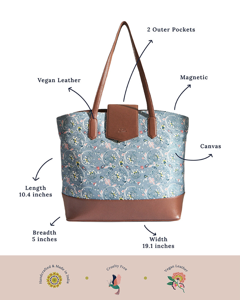 Teal by Chumbak Grey Bloom Work Tote