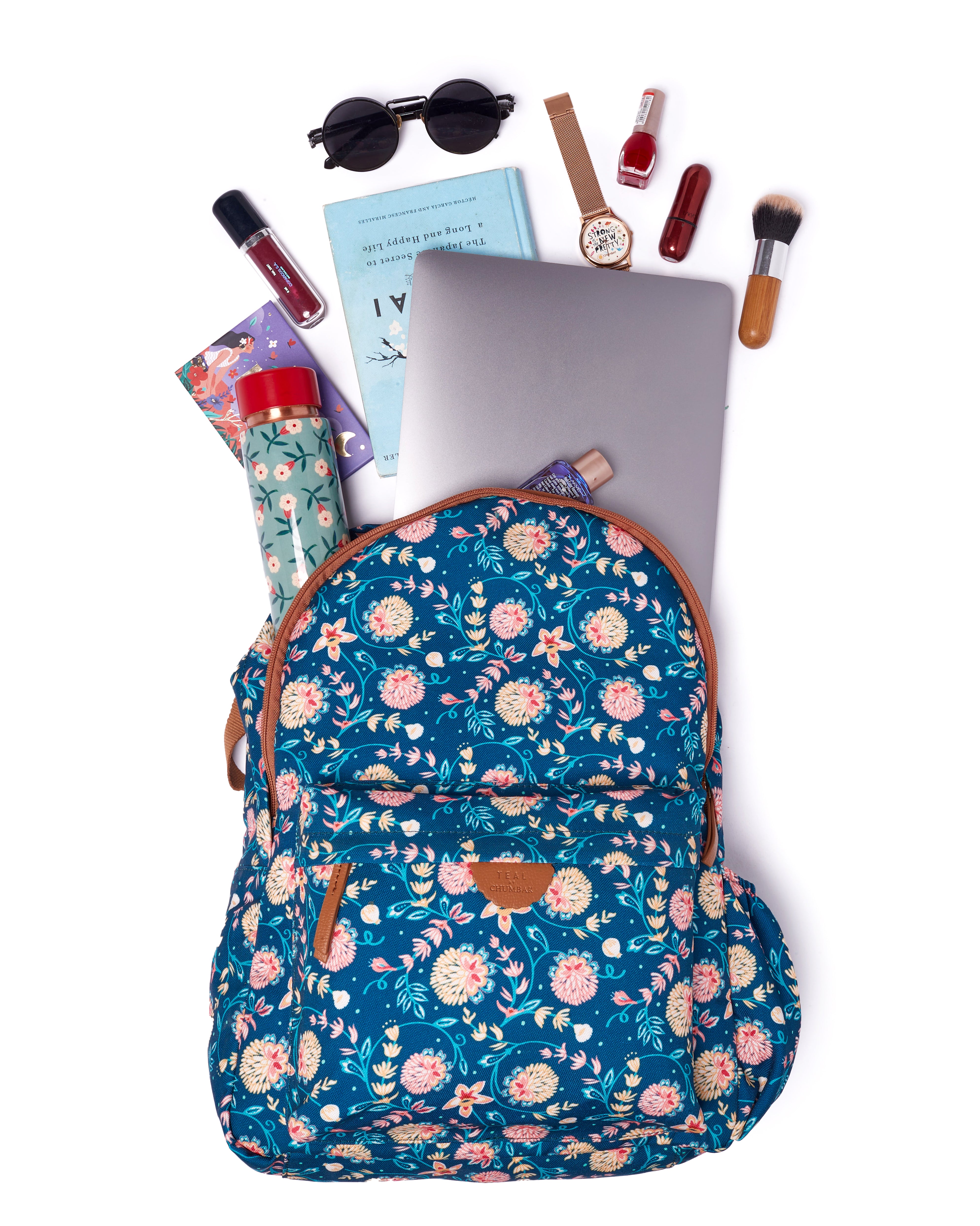 Teal by Chumbak Blue Bloom Laptop backpack