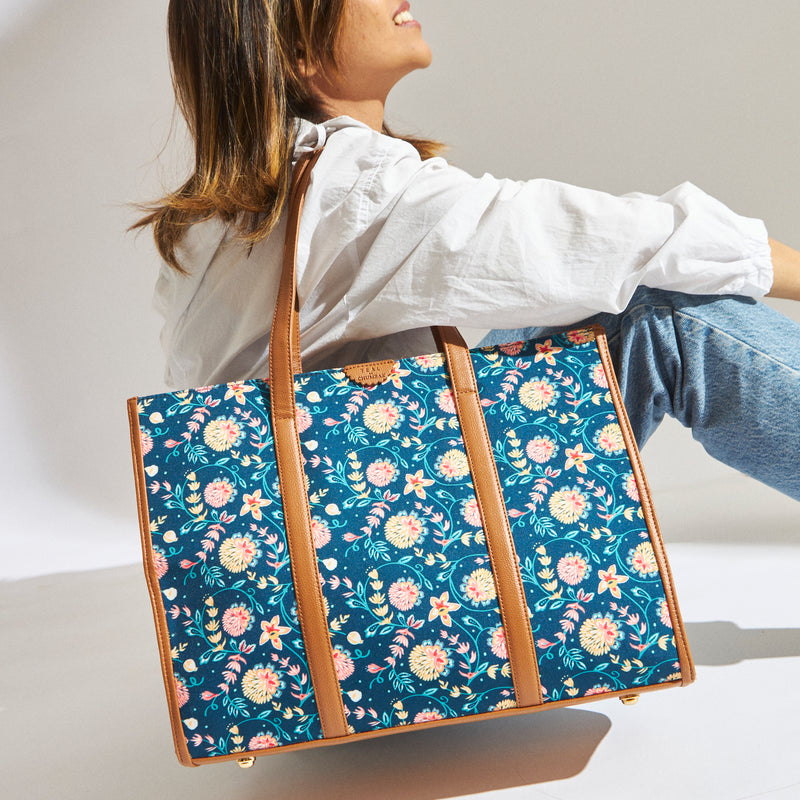 Teal by Chumbak Blue Bloom Canvas Tote