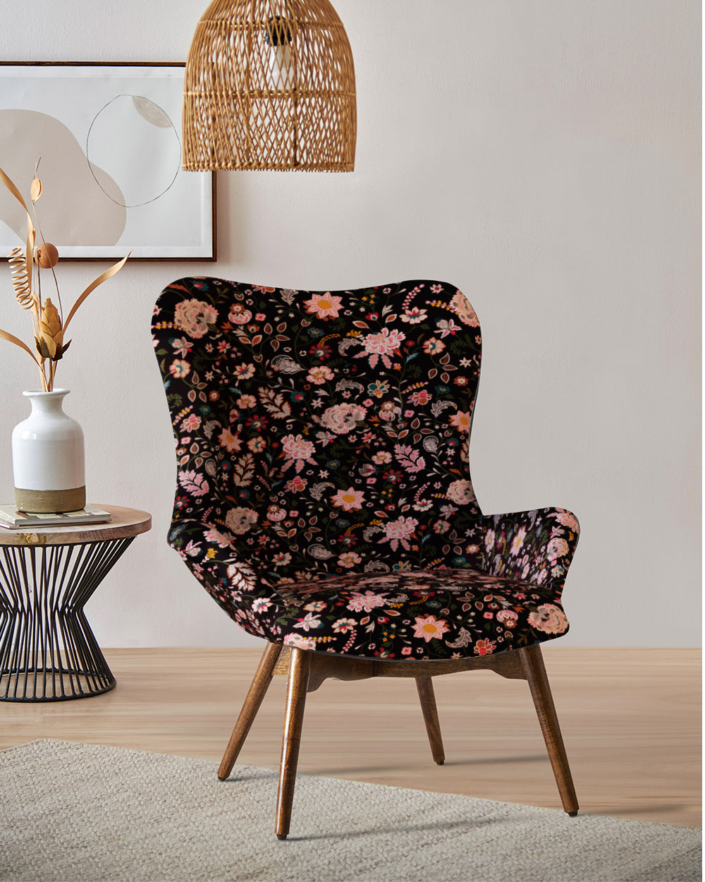 Mid Century Modern Wing Chair-Bohemian Paisley