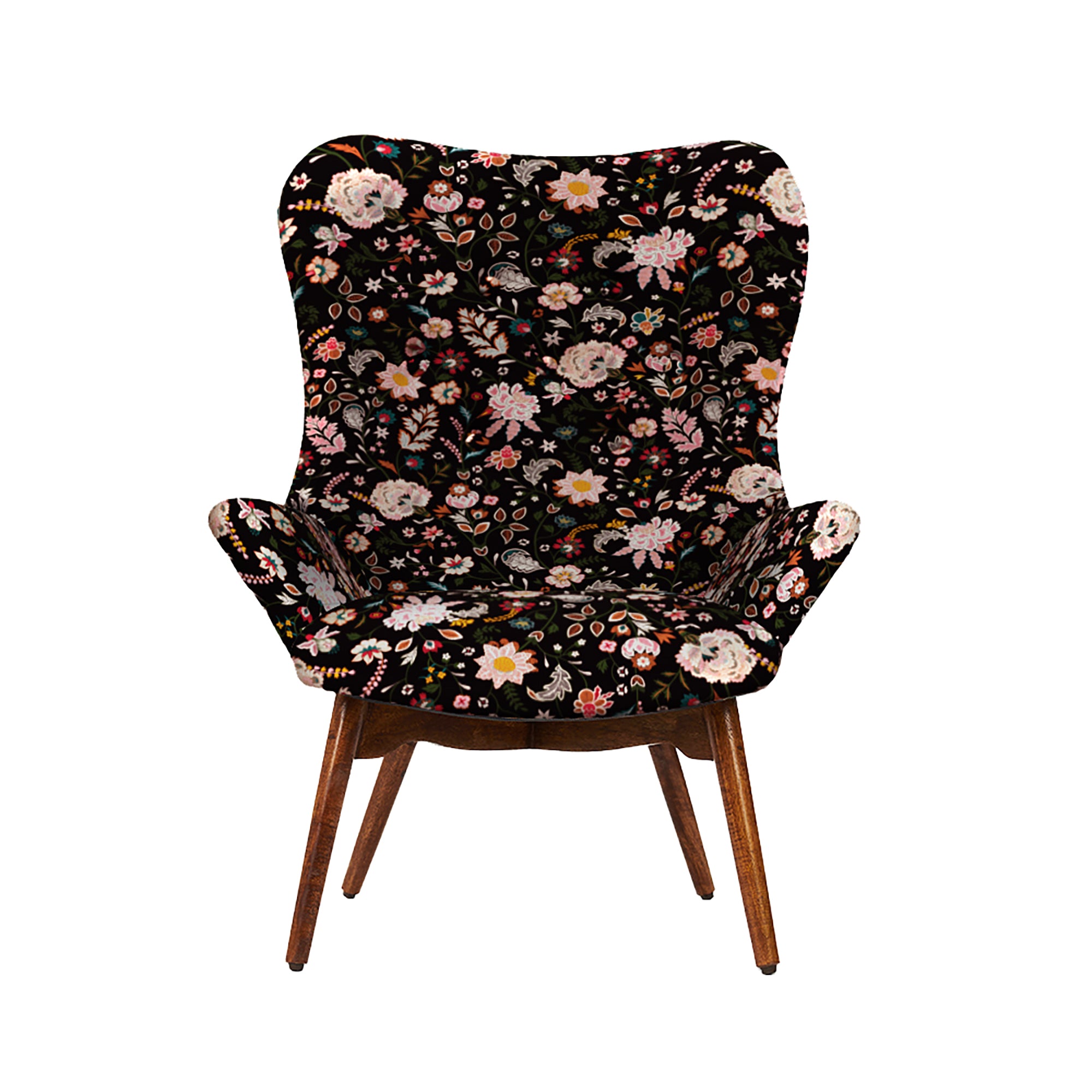 Mid Century Modern Wing Chair-Bohemian Paisley Black