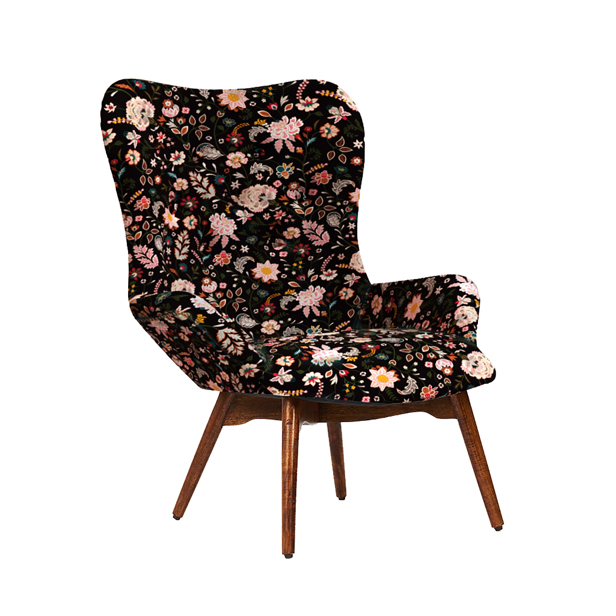 Mid Century Modern Wing Chair-Bohemian Paisley Black