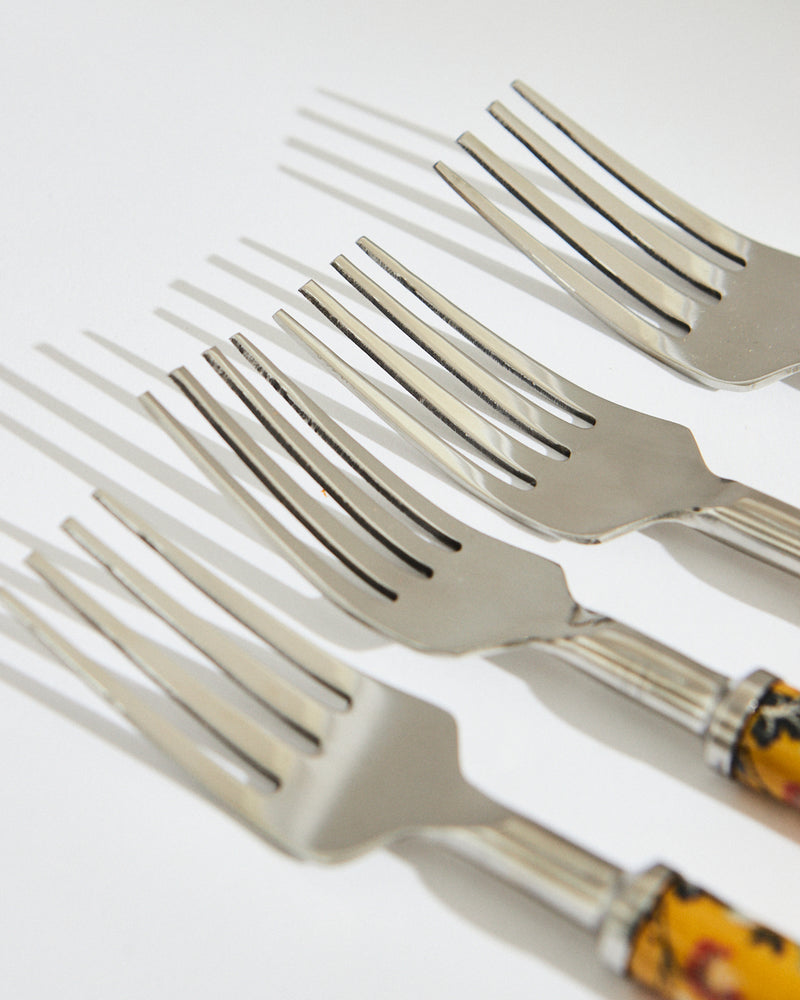 Pixel Paisley Meal Fork Yellow (Set of 4)