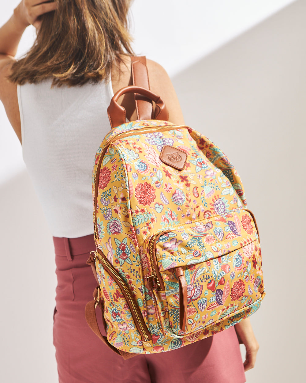 Batik Bloom Backpack, Mustard