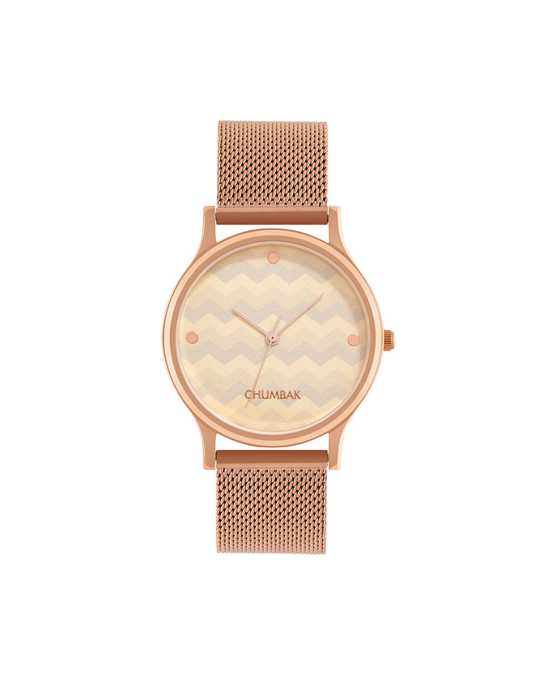 Teal by Chumbak Chevron Watch,Stainless Steel Mesh Strap