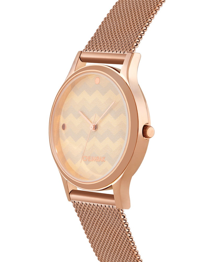 Teal by Chumbak Chevron Watch,Stainless Steel Mesh Strap