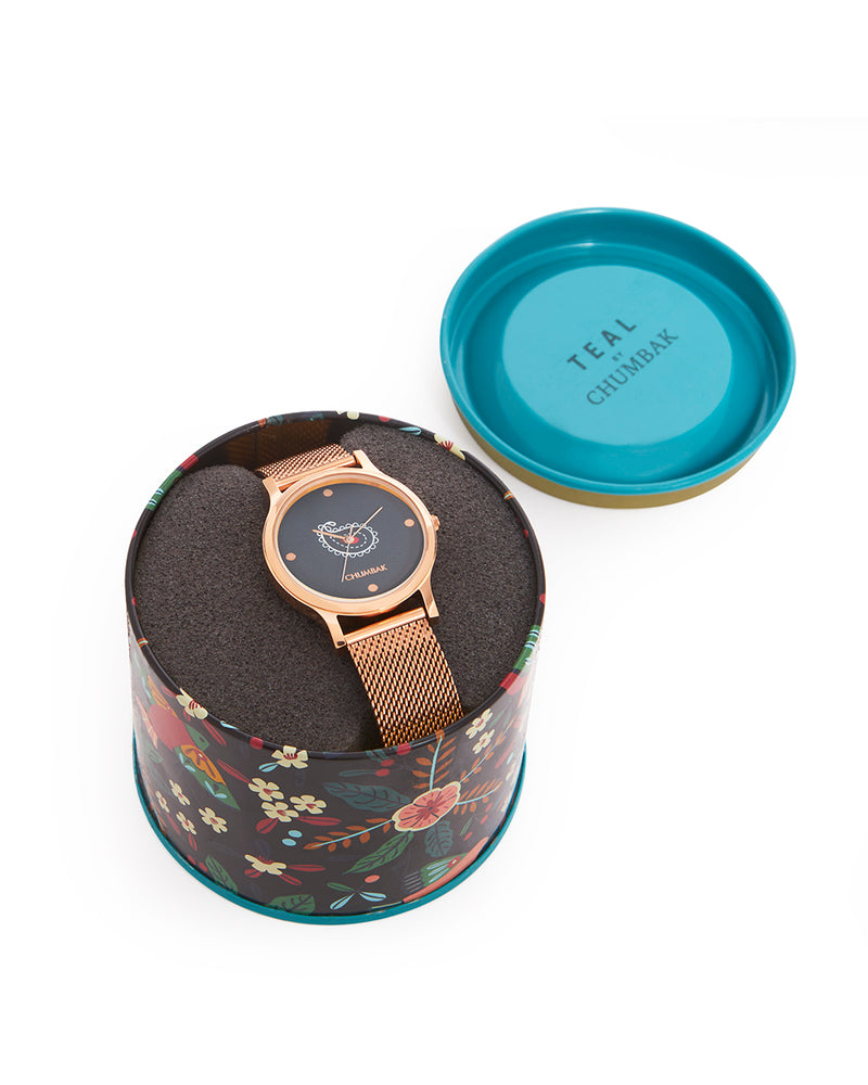 Teal by Chumbak Paisley Watch,Stainless Steel Mesh Strap