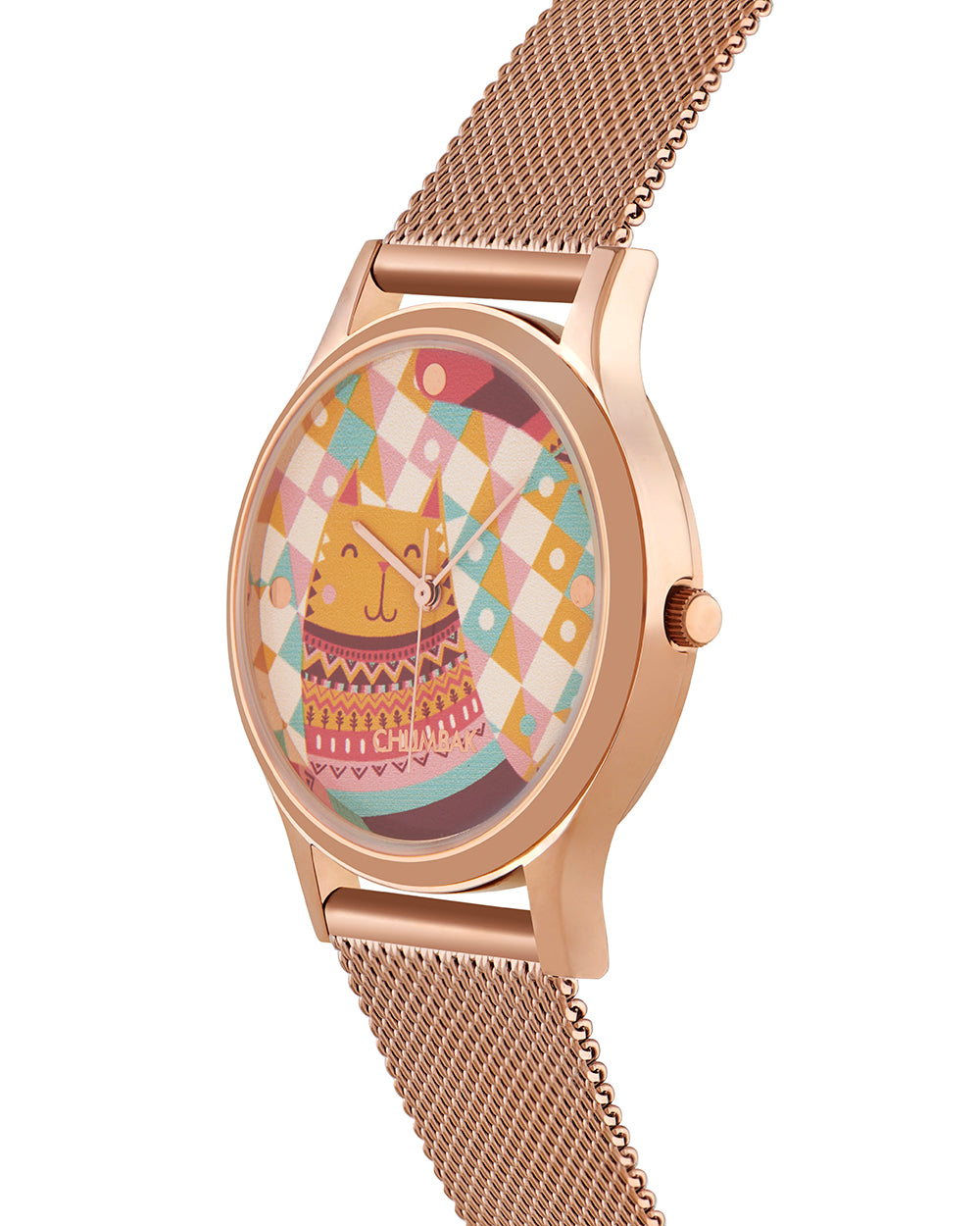 Teal by Chumbak Carnival Cat Watch,Stainless Steel Mesh Strap