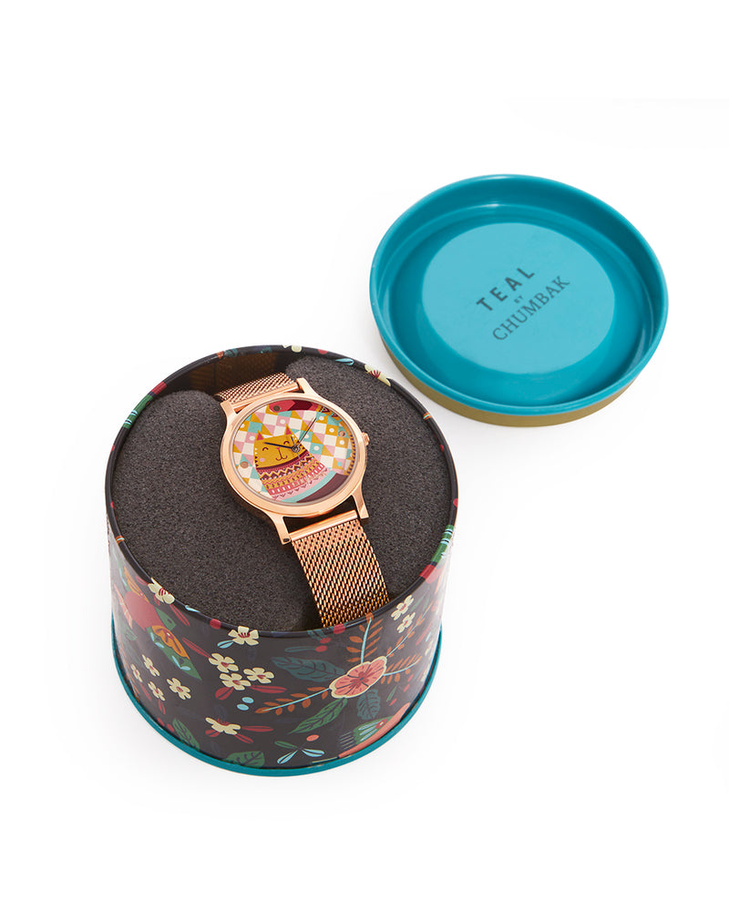 Teal by Chumbak Carnival Cat Watch,Stainless Steel Mesh Strap