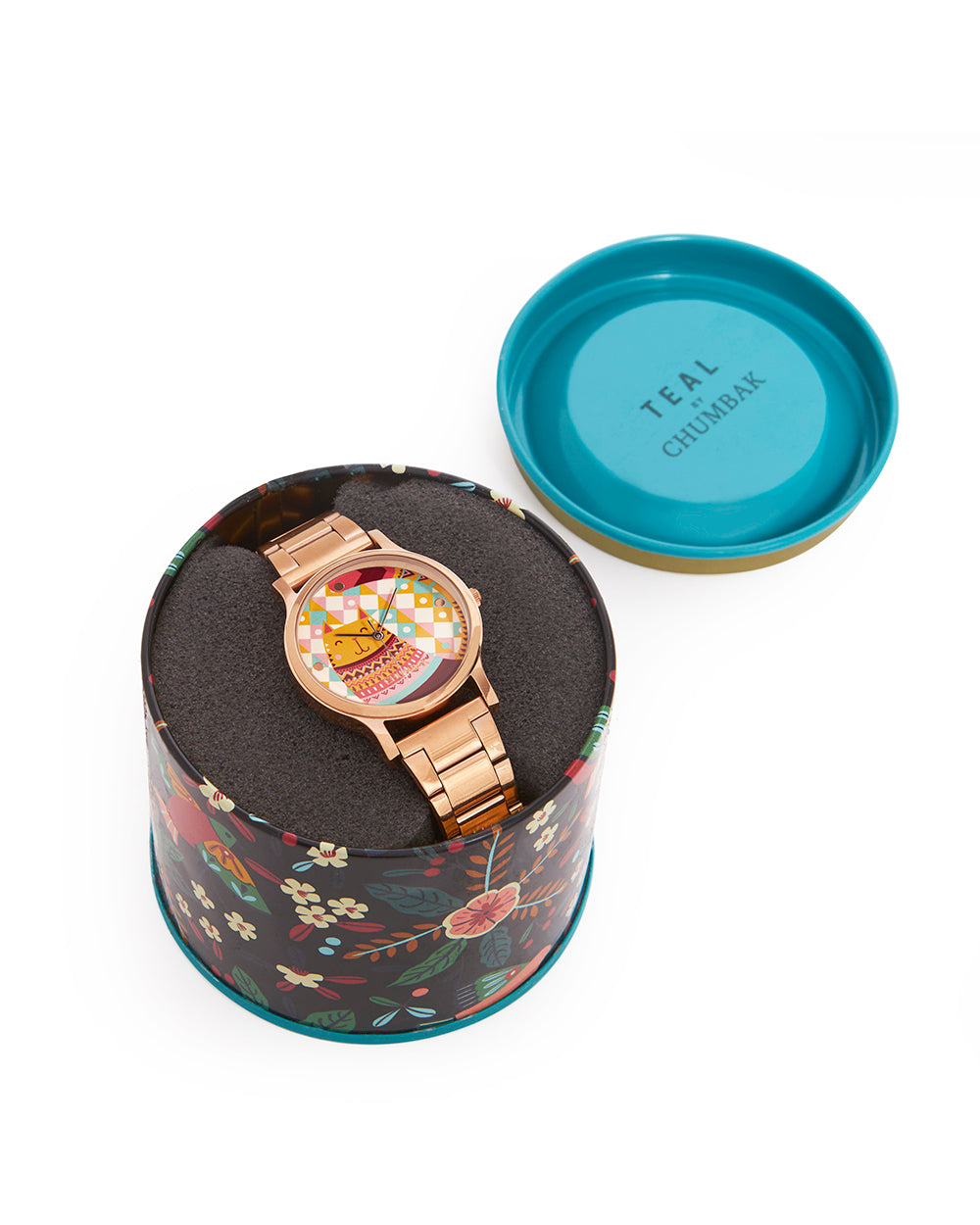 Teal by Chumbak Carnival Cat Watch,Stainless Steel Link Strap